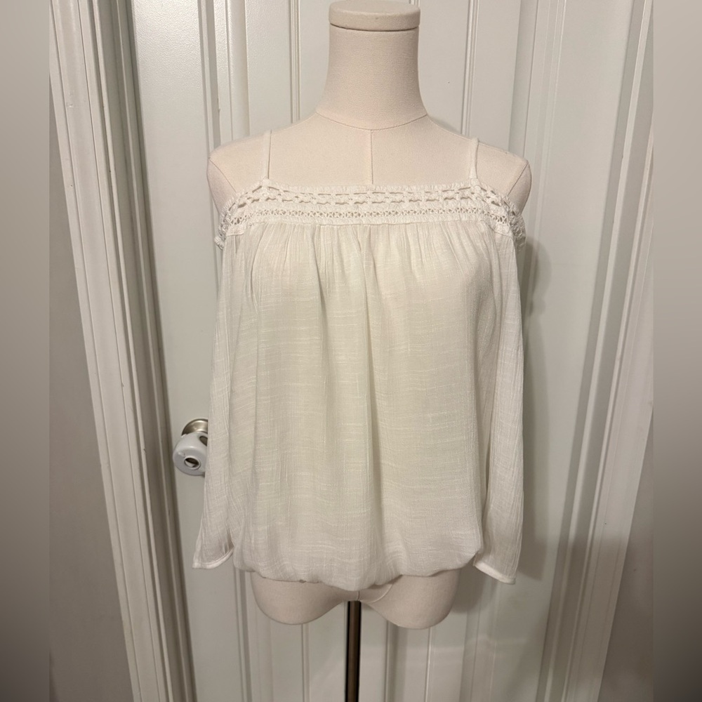 A. Byer White Women's Off the Shoulder Blouse with Lace Detail